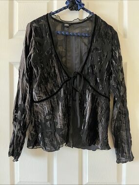 Vintage Donna whimsygoth sheer black blouse cardigan with grey velvet goth witch